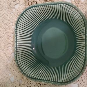 - Green ribbed bowl Pottery Serving Dish Kitchen Vintage